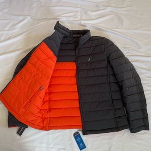 Nautica Orange/Dark Grey Reversible Puffer Jacket, Size Large